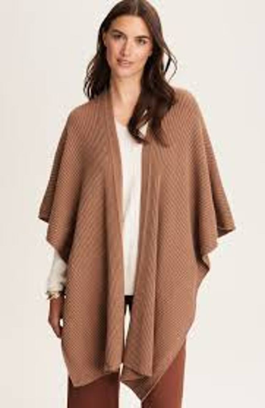 NWT J.Jill Nutmeg Brown Cotton Ribbed Knit Neutral Minimlaist Shawl/Wrap Large